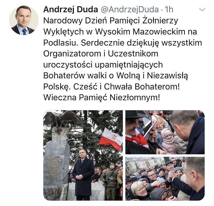 Prezydent oddał hołd Żołnierzom Niezłomnym w Wysokiem Mazowieckiem - zdjęcie w treści artykułu