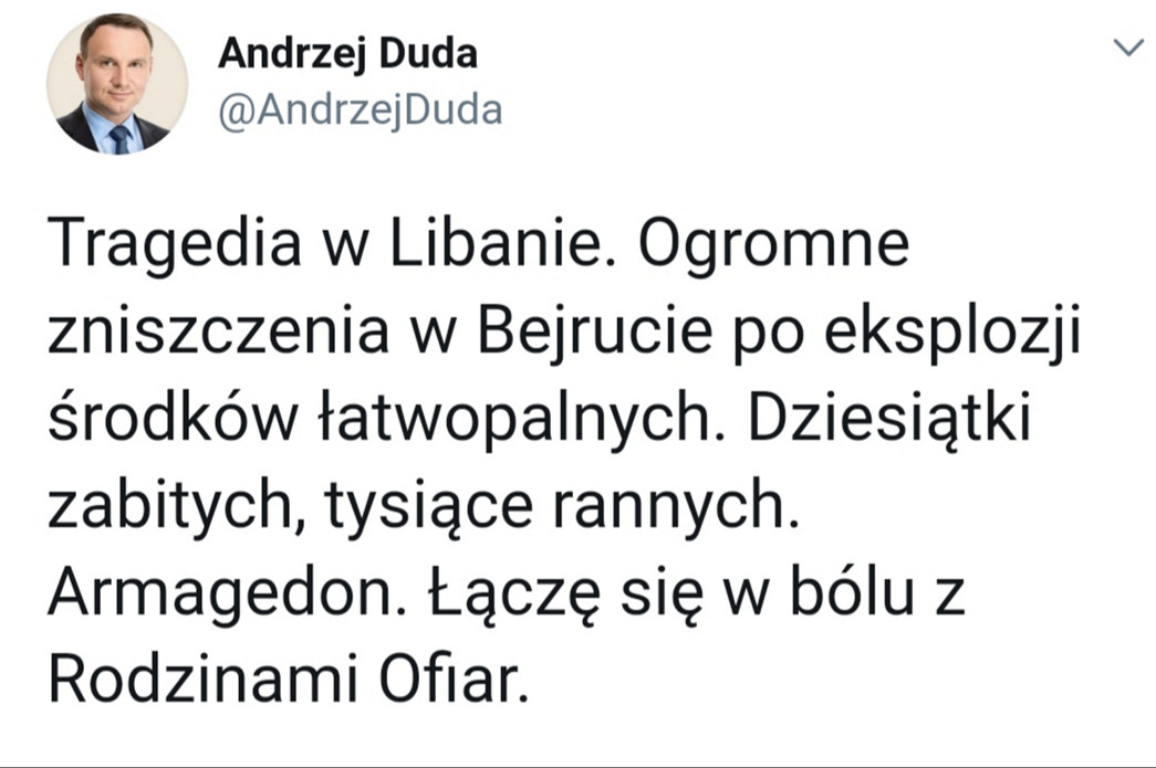 Depesza do Prezydenta Republiki Libańskiej - zdjęcie w treści artykułu