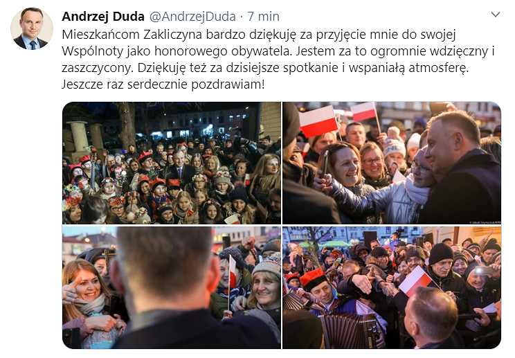 Andrzej Duda honorowym obywatelem Zakliczyna - zdjęcie w treści artykułu nr 1