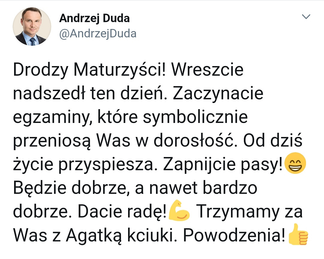 Prezydent do maturzystów: zapnijcie pasy, będzie dobrze - zdjęcie w treści artykułu