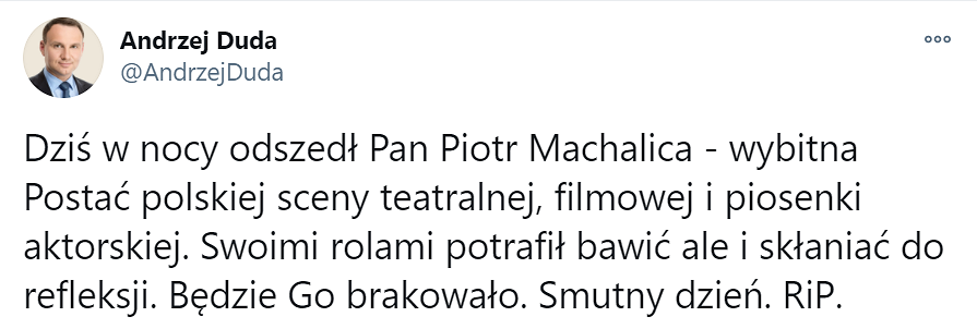 Prezydent: Piotr Machalica – wybitna postać - zdjęcie w treści artykułu