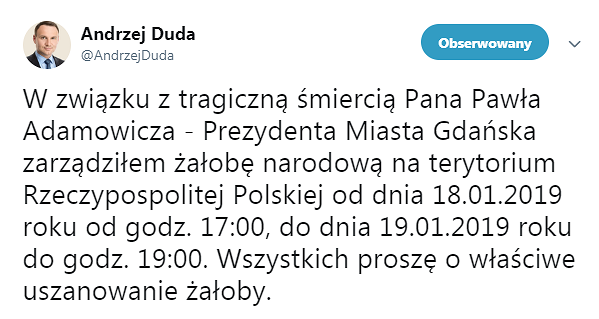 Żałoba narodowa po śmierci Prezydenta Gdańska [PL/ENG] - zdjęcie w treści artykułu