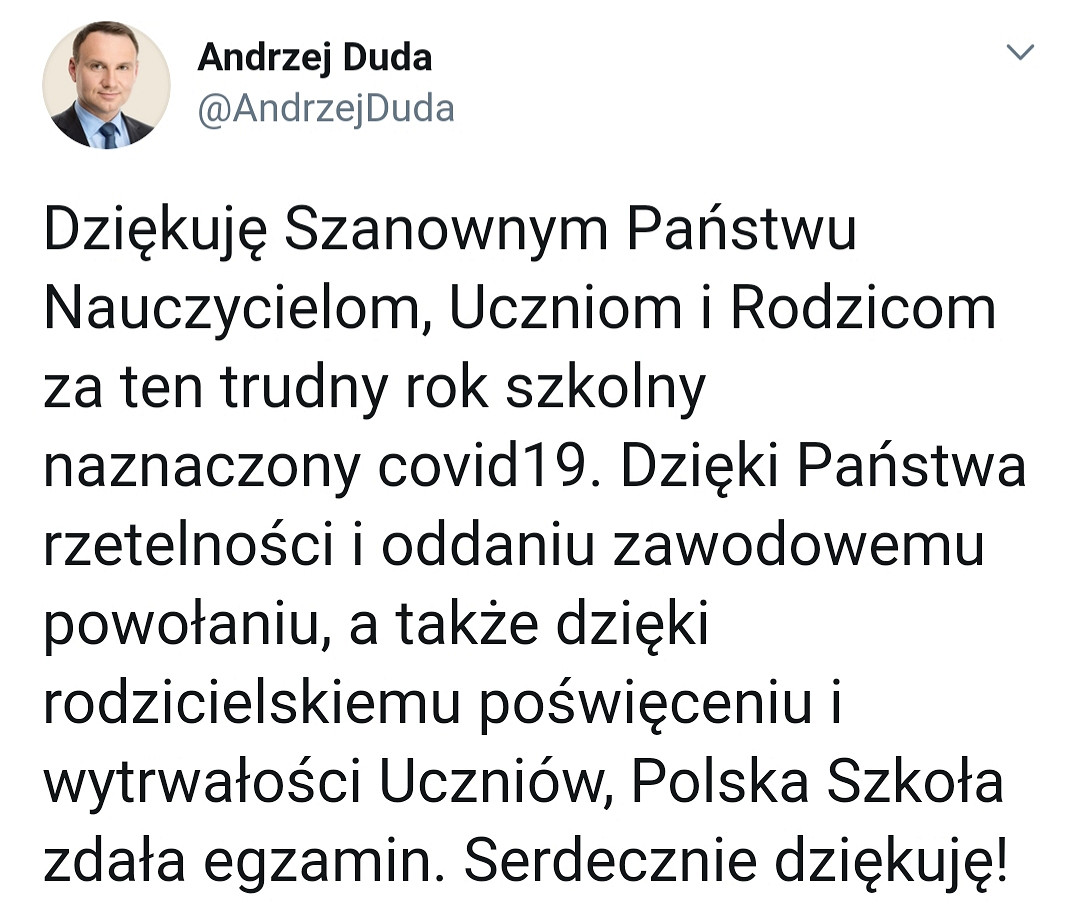 Podziękowania dla nauczycieli, uczniów i rodziców za trudny rok - zdjęcie w treści artykułu