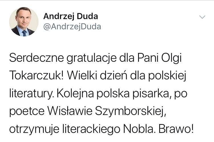 Gratulacje dla Olgi Tokarczuk - zdjęcie w treści artykułu