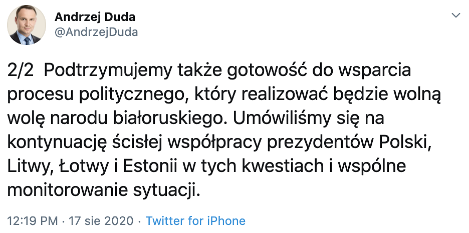 Prezydent: Polska, Litwa, Łotwa i Estonia podtrzymują apel do władz Białorusi - zdjęcie w treści artykułu nr 1
