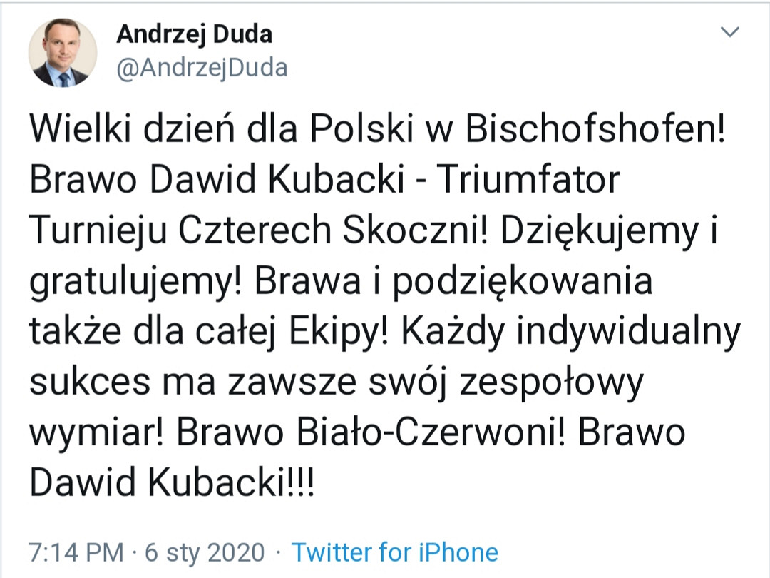 Gratulacje dla Dawida Kubackiego - zdjęcie w treści artykułu