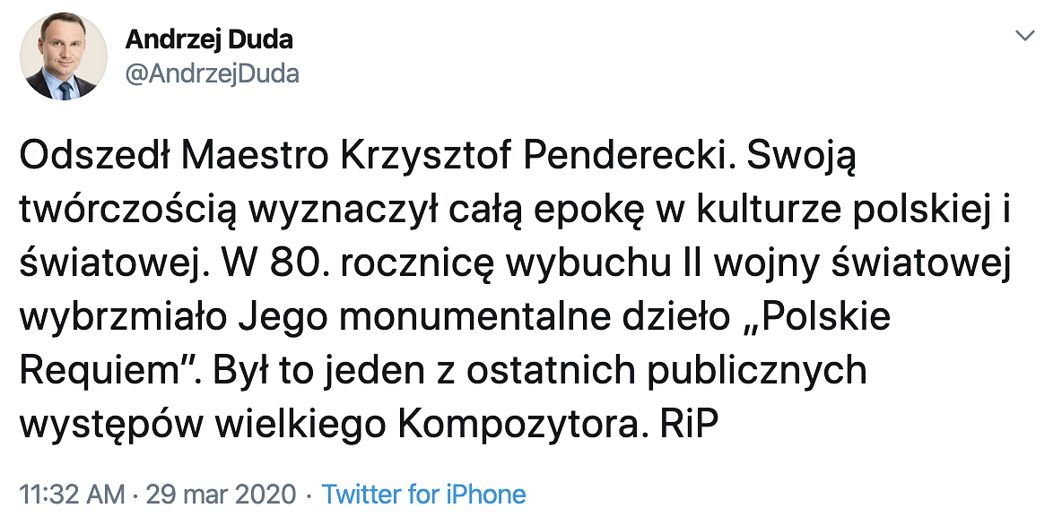 Zmarł Krzysztof Penderecki - zdjęcie w treści artykułu