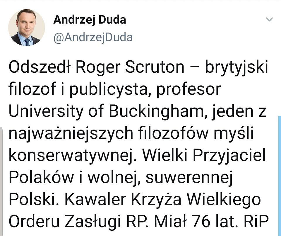Odszedł Roger Scruton - zdjęcie w treści artykułu
