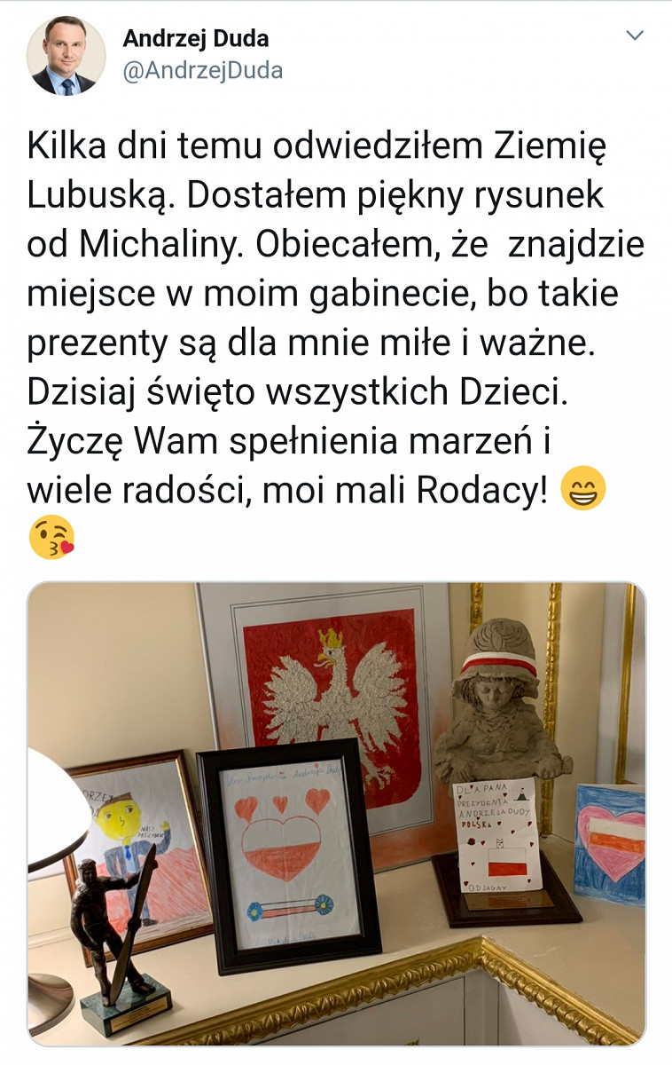 Prezydent życzy dzieciom spełnienia marzeń i wiele radości - zdjęcie w treści artykułu
