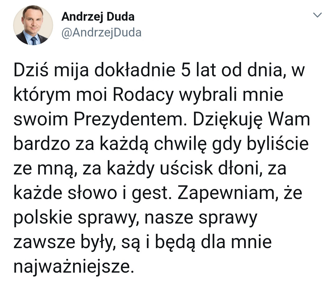 Mija 5 lat od zwycięskiej dla Andrzeja Dudy II tury wyborów - zdjęcie w treści artykułu