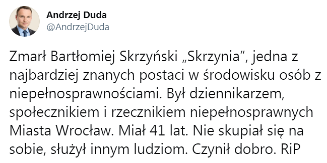 Prezydent pożegnał Bartłomieja Skrzyńskiego - zdjęcie w treści artykułu