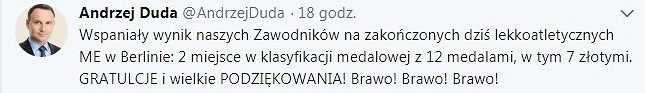 Lekkoatletyczne ME - gratulacje dla reprezentacji Polski - zdjęcie w treści artykułu