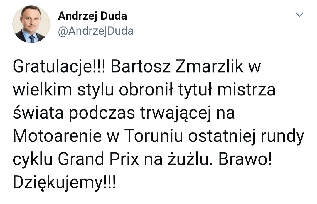 Prezydent pogratulował Bartoszowi Zmarzlikowi - zdjęcie w treści artykułu